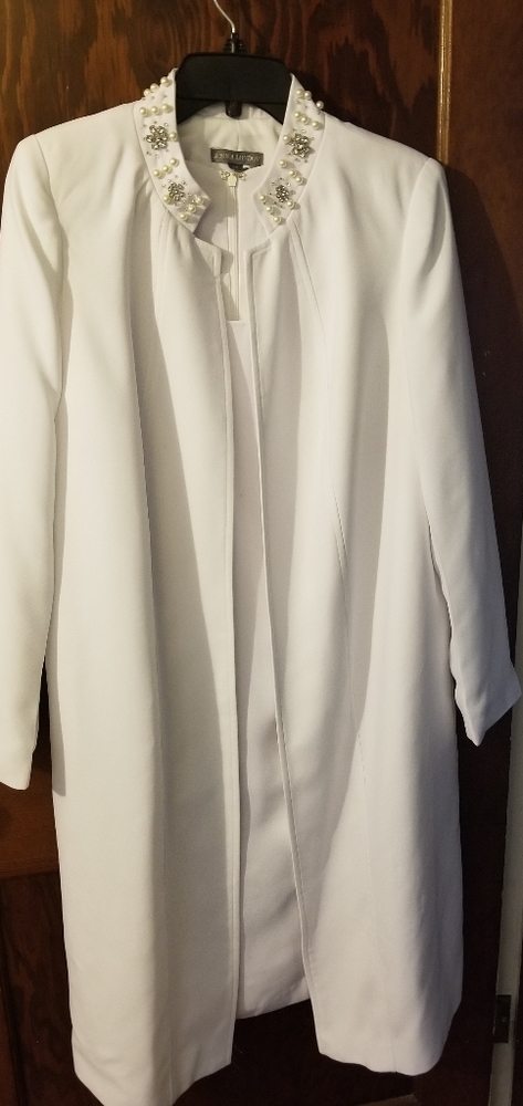 Vintage Jessica London 2 pc white beaded jacket and sheath dress